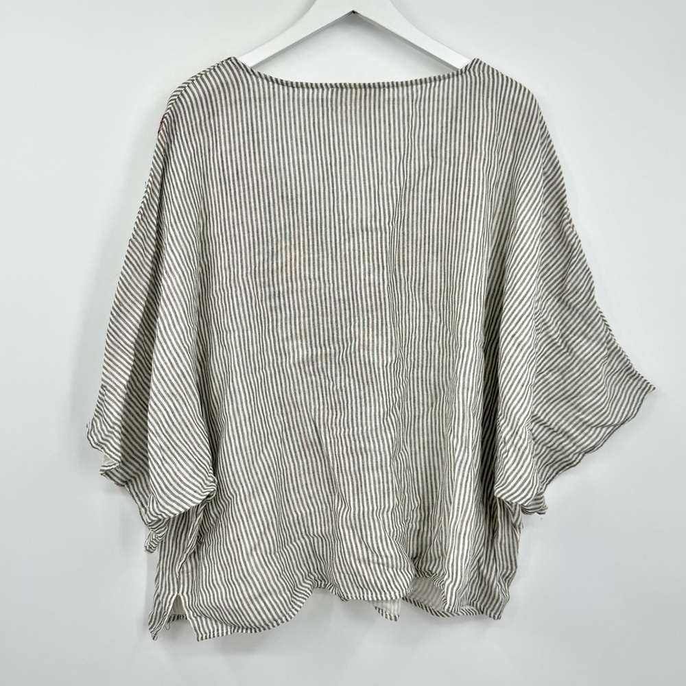 Savanna Jane Floral Embroidered Cotton Boxy Relaxed Striped Pullover Top Size 3X - Picture 6 of 8